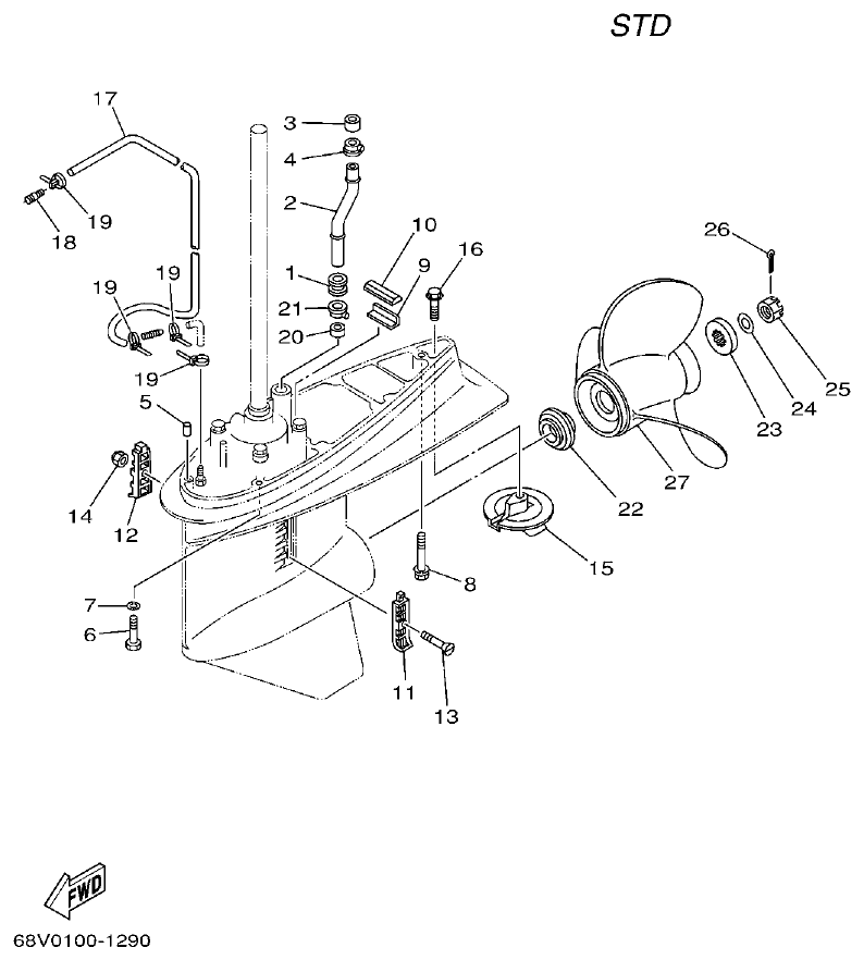 Yamaha 20 LOWER CASING & DRIVE 2 parts diagram